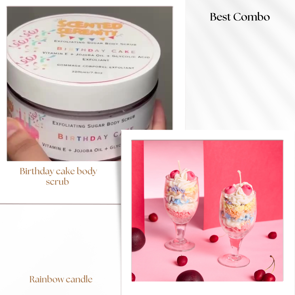 Birthday Cake Body Scrub + Rainbow Candle