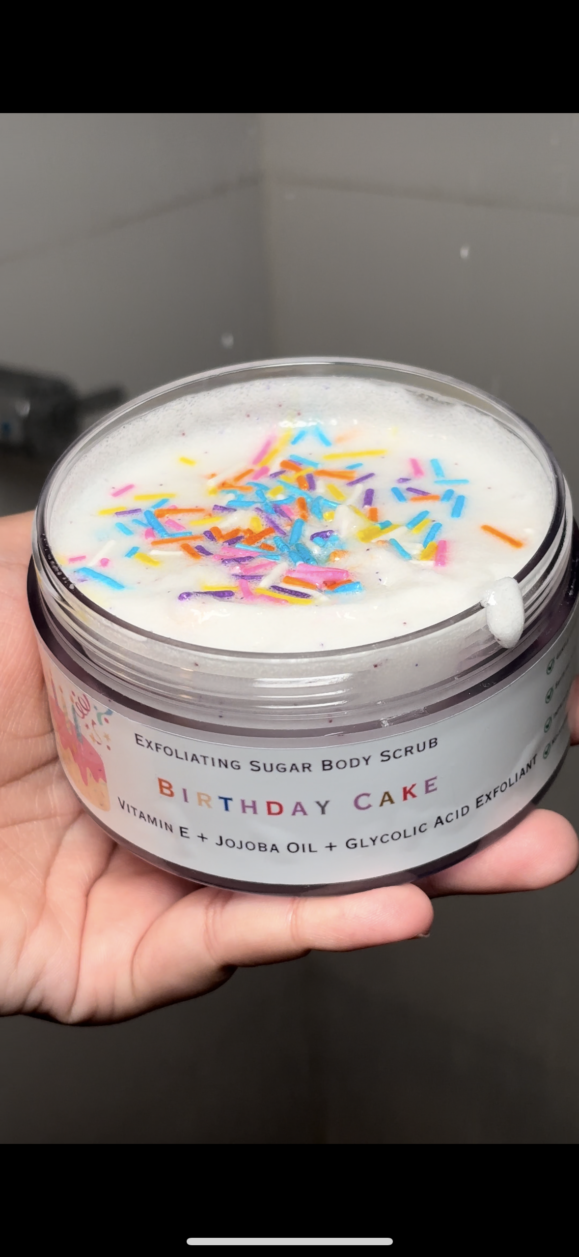 Birthday Cake Body Scrub + Rainbow Candle